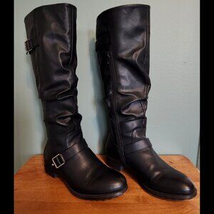 White Mountain Black Faux Leather Tall Boots, Size 6